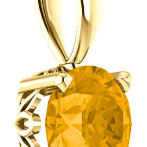Round Faceted Citrine Solitaire Pendant, 14K Yellow Gold