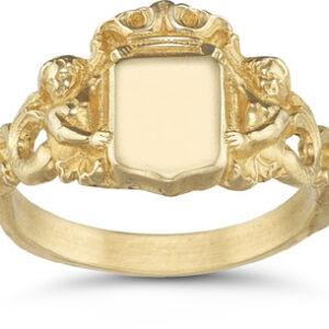 Royal Mermaid Signet Ring, 14K Yellow Gold