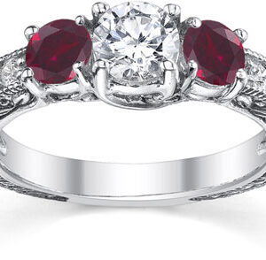 Ruby and Diamond Floret Engagement Ring, 14K White Gold