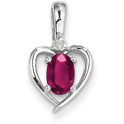 Ruby and Diamond Heart Birthstone Pendant