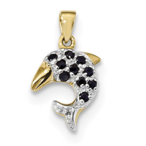 Sapphire Dolphin Pendant in 14K Gold