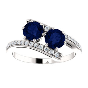 Sapphire and Diamond "Only Us" 2-Stone Ring in 14K White Gold