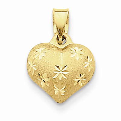 Satin Diamond Cut Puffed Heart Pendant in 14K Gold