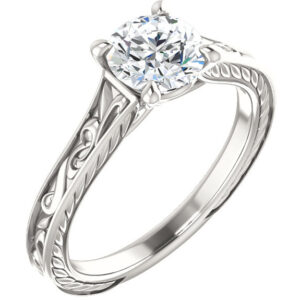 Scrollwork Design White Topaz Engagement Ring in Sterling Silver
