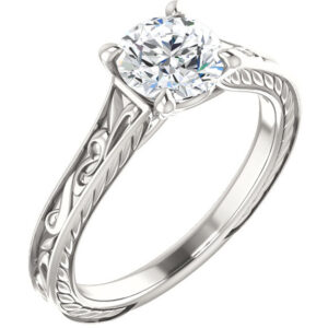 Scrollwork White Topaz Ring in 14K White Gold