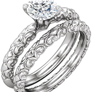 Sculptural-Designed 3/4 Carat Diamond Bridal Wedding Ring Set