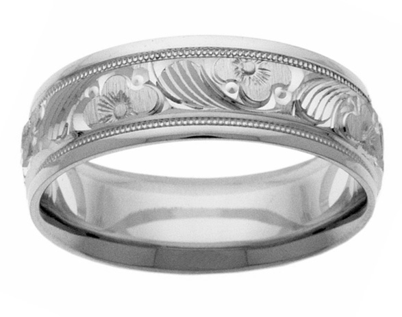 Silver Design Flower Wedding Band Ring