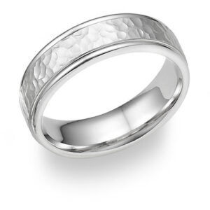 Silver Hammered Wedding Band Ring