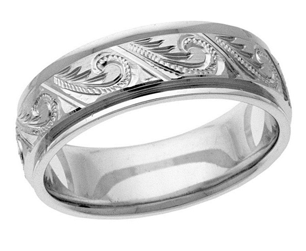 Silver Hand-Engraved Paisley Wedding Band Ring