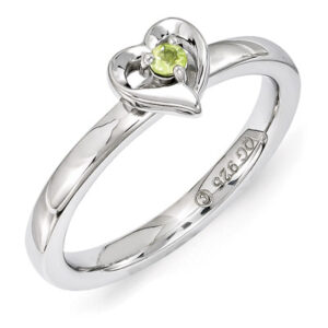 Silver Peridot Gemstone Heart Ring