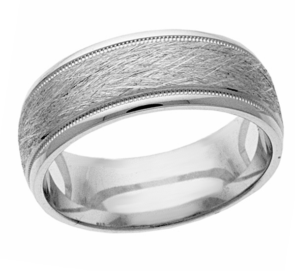 Silver Texture-Cut Wedding Band Ring