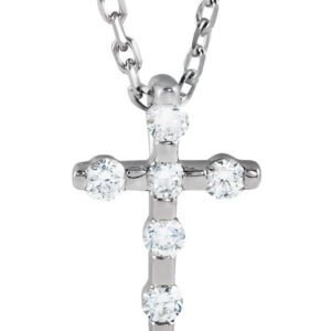 Small 1/10 Carat 14K White Gold Diamond Cross Necklace