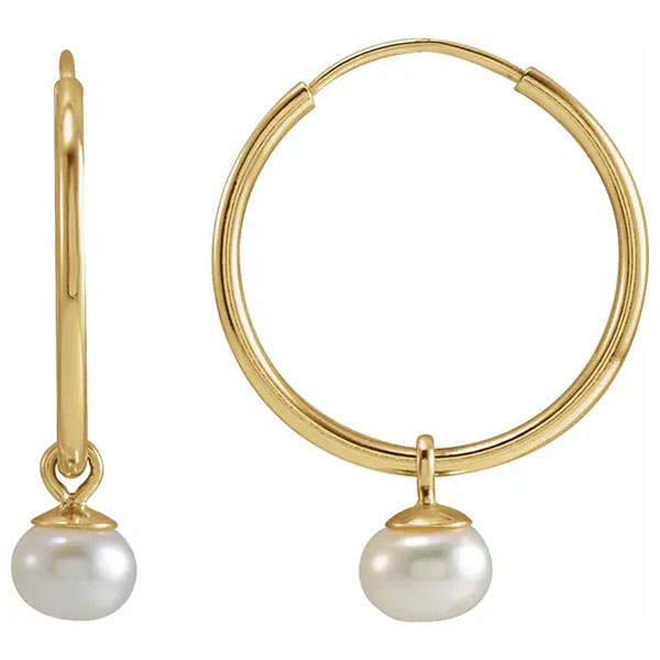 Small 14K Gold Freshwater Pearl Hoop Earrings