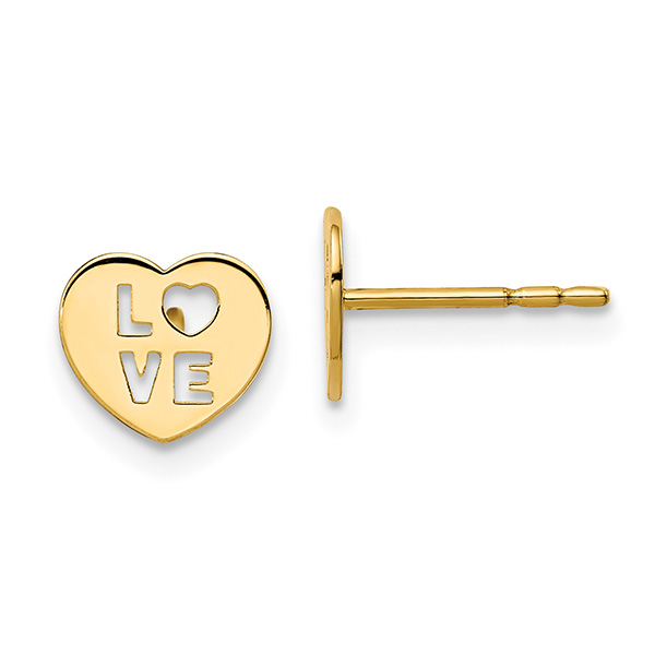 Small 14K Gold Love Heart Stud Earrings