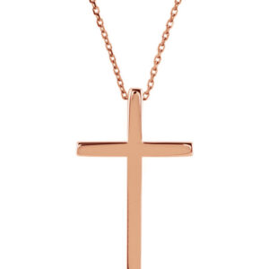 Small 14K Rose Gold Cross Necklace for Women with Hidden Bale