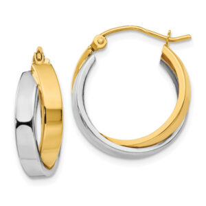 Small 14K Two-Tone Gold Polished Double Hoop Earrings
