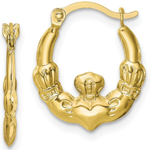 Small Claddagh Hoop Earrings, 10K Gold