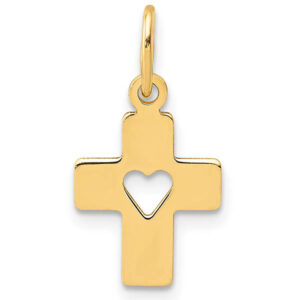 Small Cross Pendant with Cut-Out Heart in 14K Gold