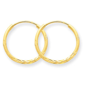 Small Diamond-Cut Endless Hoop Earrings, 14K Yellow Gold (9/16")