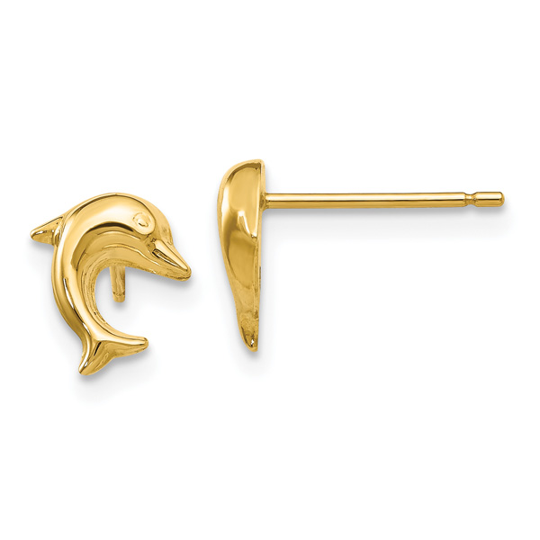 Small Dolphin Stud Earrings, 14K Gold