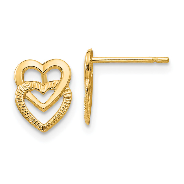 Small Double Heart Post Stud Earrings in 14K Gold