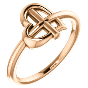 Small Women's 14K Rose Gold Cross-Knot Heart Ring
