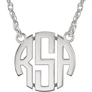 Small Women's 3-Letter Block Monogram Necklace, Sterling Silver