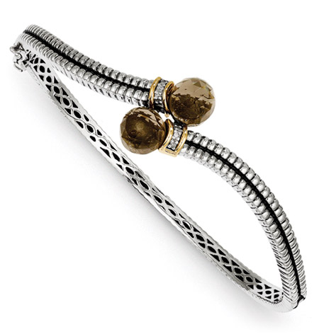 Smoky Quartz Silver & Gold Bangle Bracelet