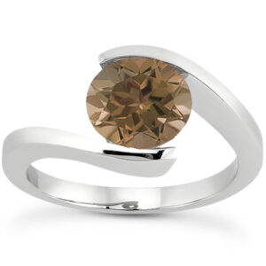 Smoky Quartz Tension Set Ring, 14K White Gold