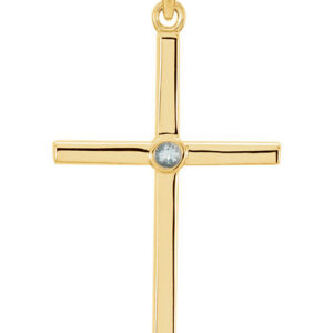 Solitaire Aquamarine Cross Pendant, 14K Yellow Gold