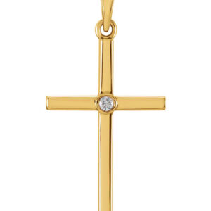 Solitaire Diamond Cross Pendant, 14K Yellow Gold