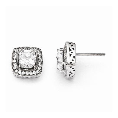 Square CZ Post Earrings in Sterling Silver