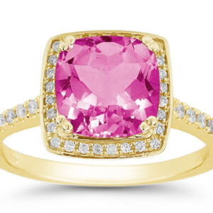 Square Cushion-Cut Pink Topaz and Diamond Halo Ring in 14K Yellow Gold