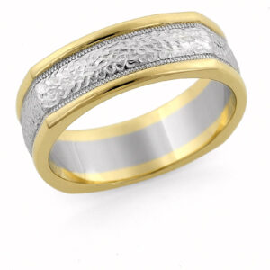 Square Hammered Wedding Band, 14K Two-Tone Gold