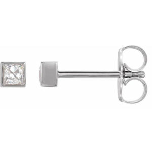 Square Princess-Cut Bezel-Set Diamond Stud Earrings, 14K White Gold