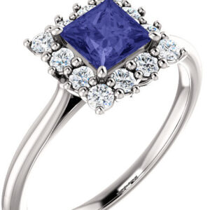Square Princess-Cut Violet Tanzanite Diamond Halo Ring