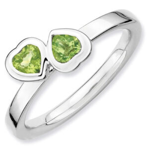 Stackable Peridot Double Heart Ring in Sterling Silver