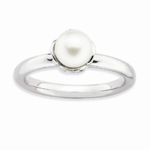 Stackable White Freshwater Cultured Pearl Ring, Sterling Silver