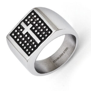 Stainless Steel Antiqued Cross Ring