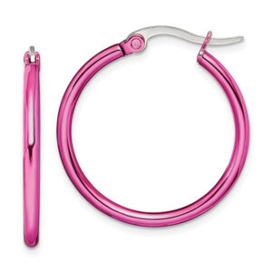 Stainless Steel Pink IP-Plated 1" Inch Hoop Earrings
