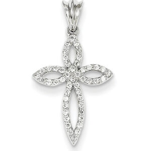 Star of Bethlehem Diamond Cross Necklace, 14K White Gold