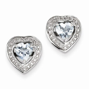 Sterling Silver Aquamarine Teardrop Heart Post Earrings
