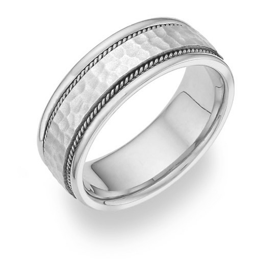 Sterling Silver Brushed Hammered Wedding Band Ring