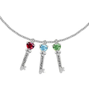 Sterling Silver Family Key Charm Necklace with 3 CZ Stones in Sterling Silver