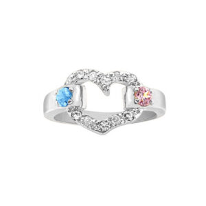 Sterling Silver Heart Shaped Ring with Two Birthstones