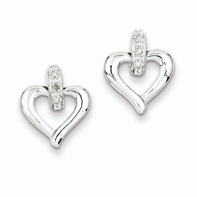 Sterling Silver Heart with Diamond Earrings