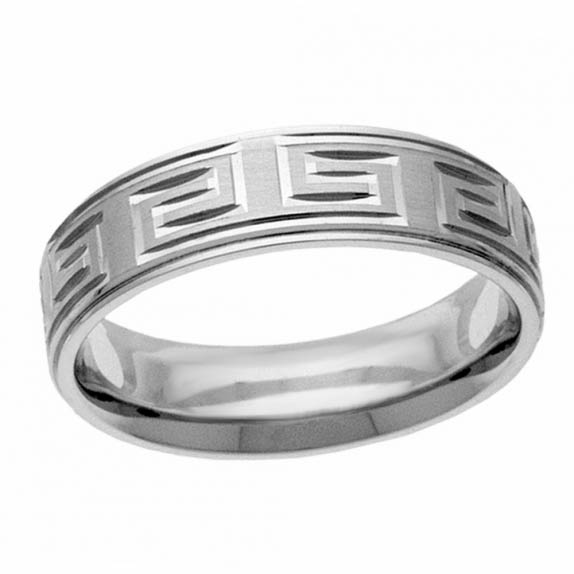 Sterling Silver Modern Greek Key Wedding Band Ring