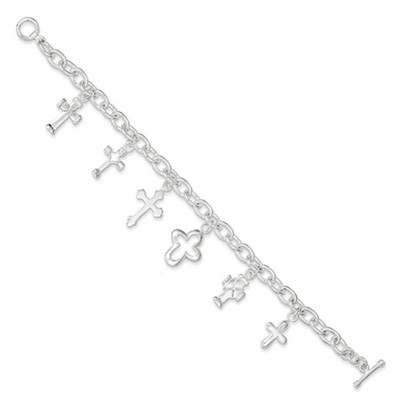 Sterling Silver Multistyle Cross Charm Bracelet