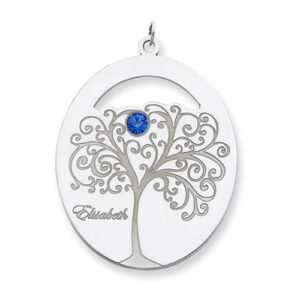 Sterling Silver Oval Family Tree Pendant with 1 Stone