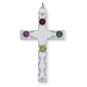 Sterling Silver Swirl Cross Family Pendant with 4 Stones